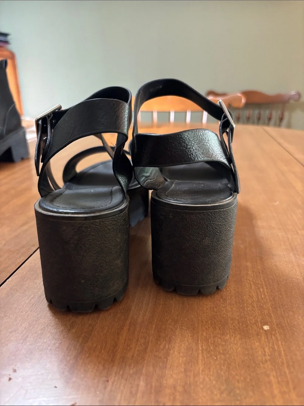 Soda Black Chunky Platform Strappy Sandals with Buckle